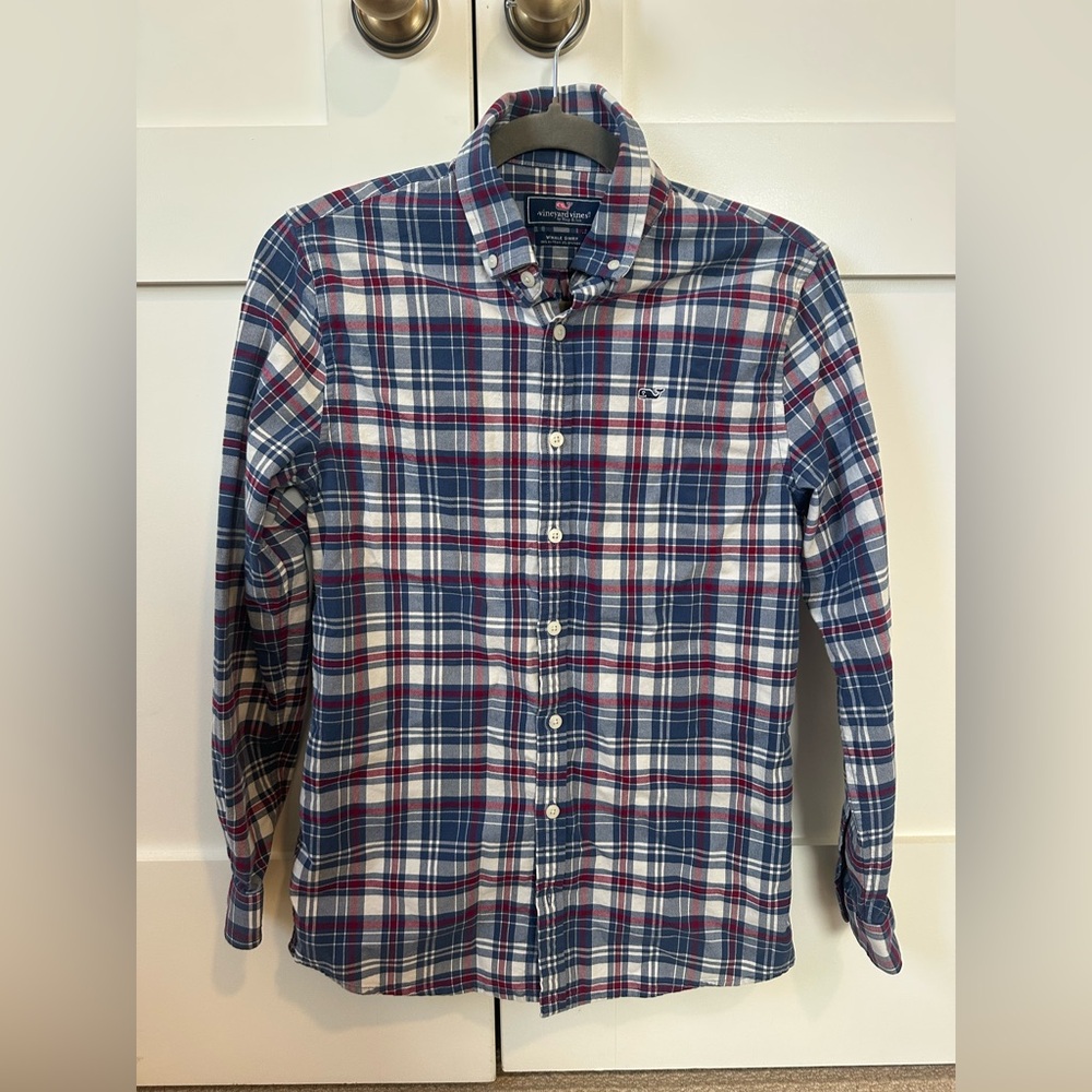 Vineyard Vines Boy's Flannel Plaid Shirt - Blue and Red